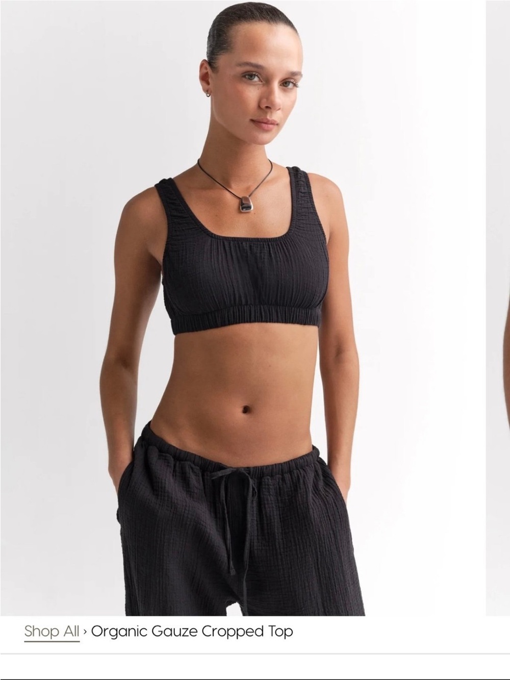 Organic Gauze Cropped Tank Top - Black